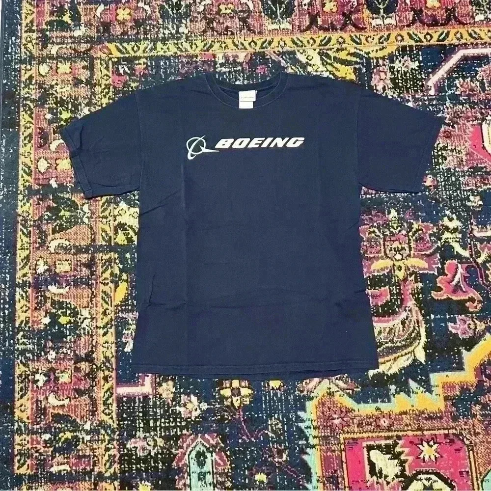 Boeing Short Sleeve Logo Shirt Men’s Size Large Black Airplane Stock Pilot Ctn‎